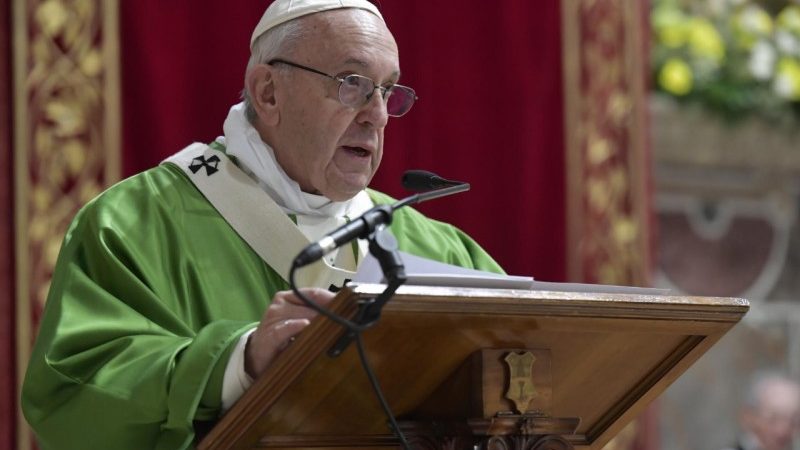 Pope Francis addresses summit participants at a Sunday mass.
