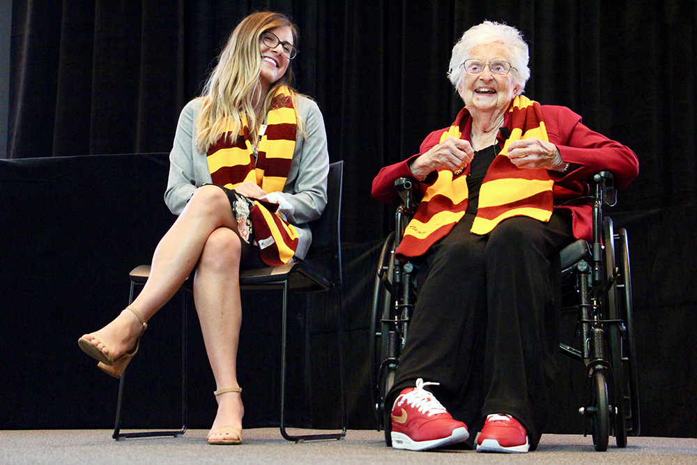 Loyola's Sister Jean with student leader