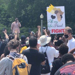 Juneteenth interfaith march hear speaker.