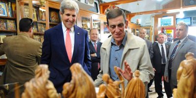 John Kerry in Bethlehem Manger Square