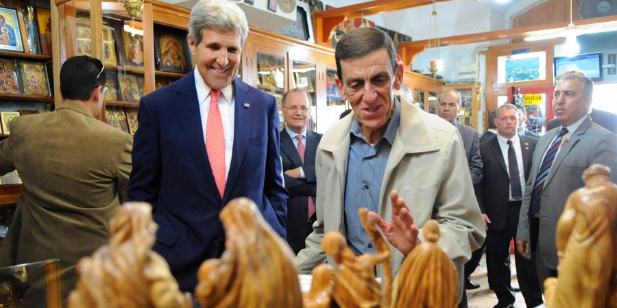 John Kerry in Bethlehem Manger Square